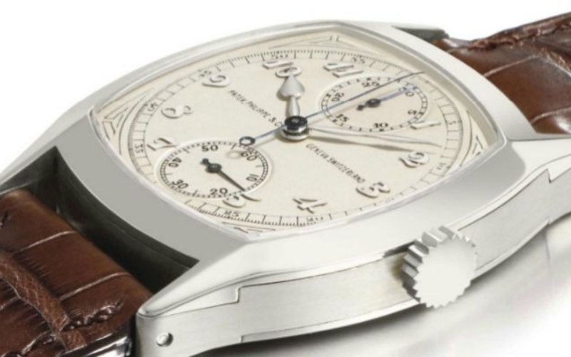 Unique Cushion-Shaped Single Button Chronograph In 18k White Gold