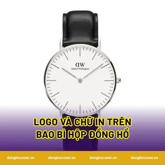 Logo và chữ in trên bao bì hộp đồng hồ
